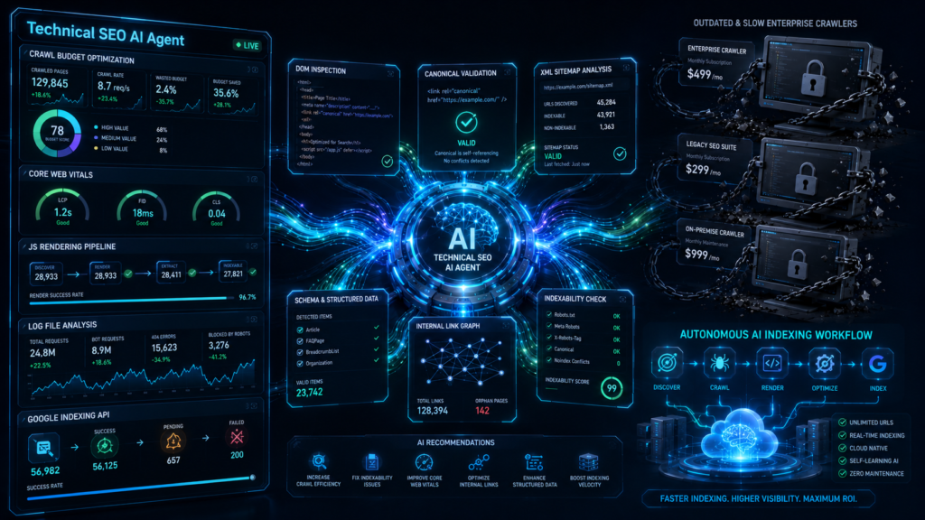 Technical SEO AI Agent vs Legacy SaaS Crawlers The Future of Autonomous Technical Audits & Real-Time Indexing