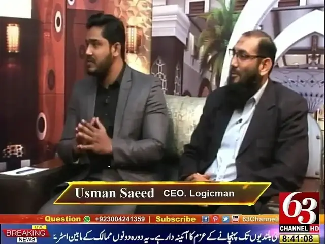 Usman Saeed as a studio guest on 63 Channel HD television