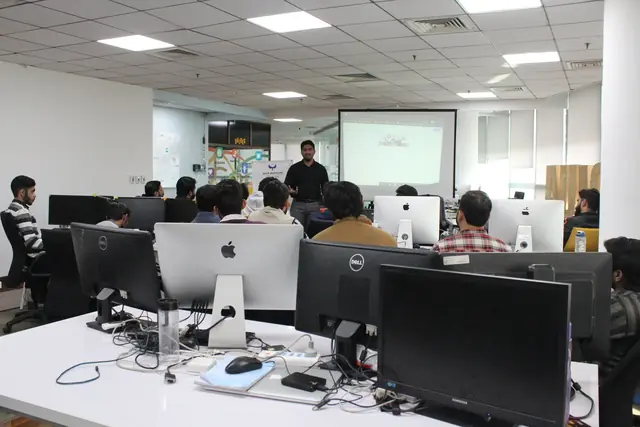 Usman Saeed trainees following a digital marketing class at Nexskill, Lahore
